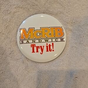 McDonald's "McRib Sandwich Try IT!" 3" Pin Button Vintage 1980s Employee‎ Badge